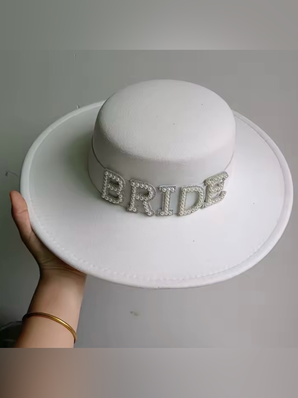 Macy's White Wide-Brim Pearl 'BRIDE' Hat